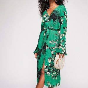 ISO Free People Mixed Print Twist Dress, Green, M
